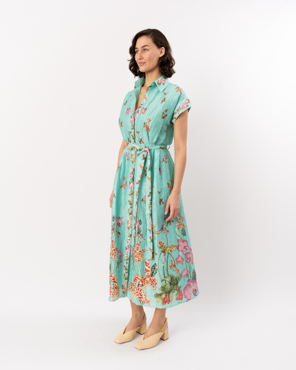 LA FUORI Botanica Printed Aura Shirtdress - Teal Multi - Image 2 of 5