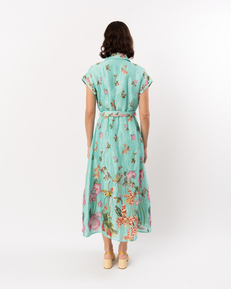 LA FUORI Botanica Printed Aura Shirtdress - Teal Multi