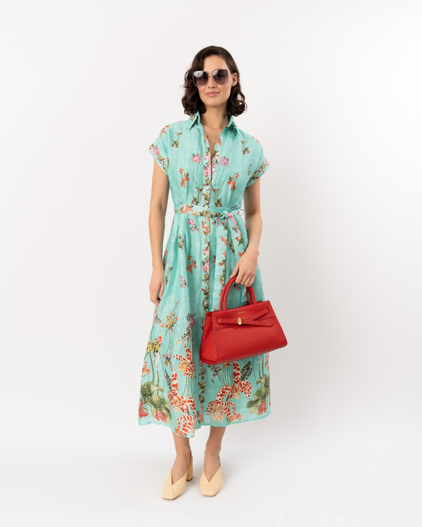 LA FUORI Botanica Printed Aura Shirtdress - Teal Multi