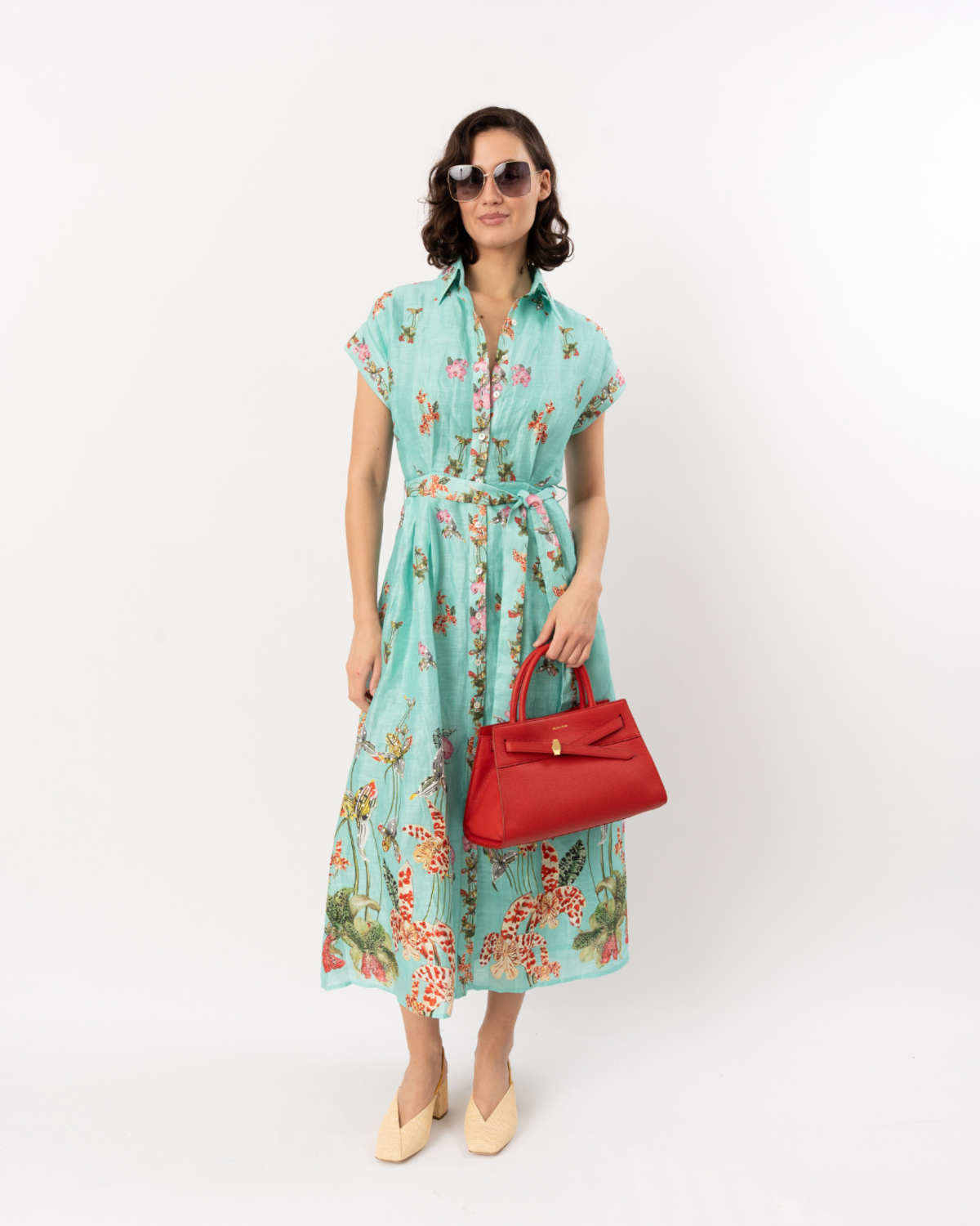 LA FUORI Botanica Printed Aura Shirtdress - Teal Multi - Image 5 of 5