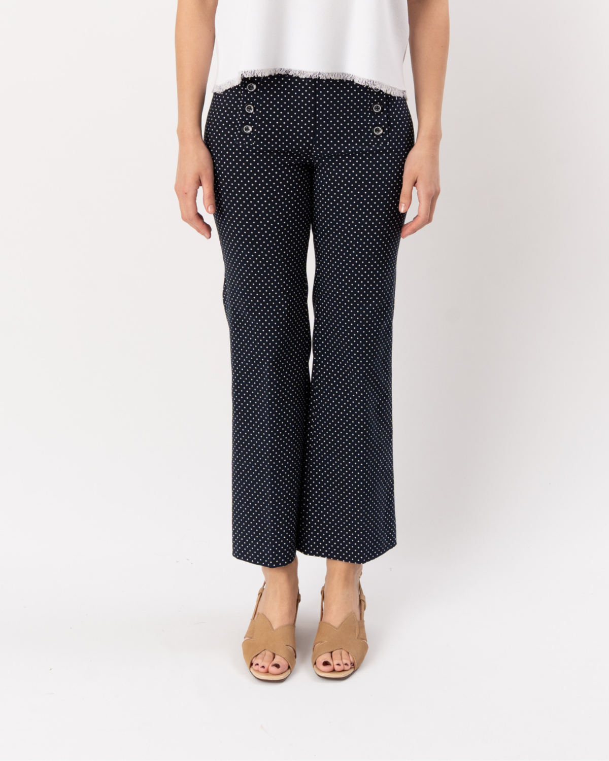 ELLIOTT LAUREN Button Front Polka Dot Pants - Navy - Image 1 of 4