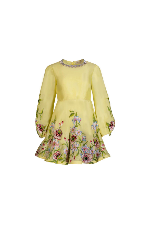 LA FUORI Citrine Eaten By Flower Dress - Yellow Multi