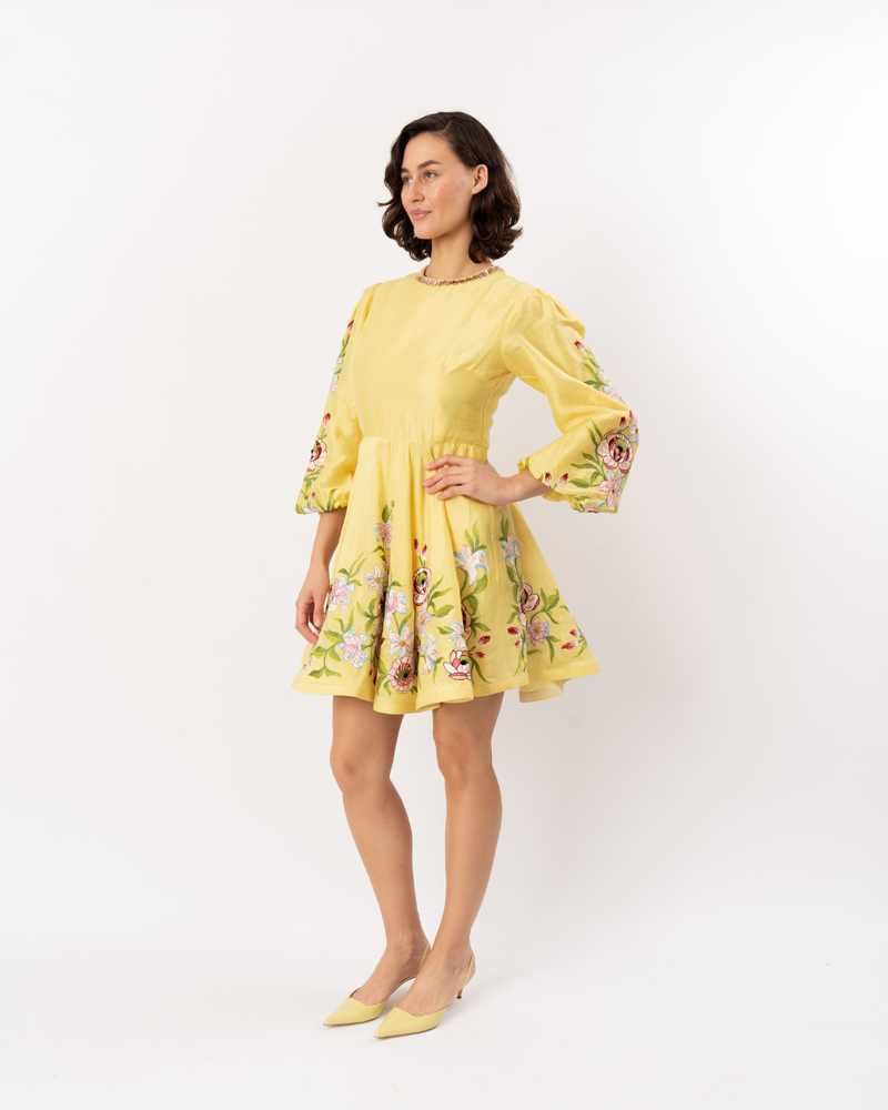 LA FUORI Citrine Eaten By Flower Dress - Yellow Multi