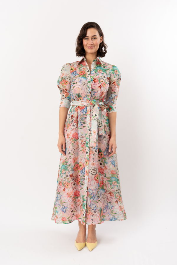 LA FUORI Floral Organza Maxi Dress - Multi