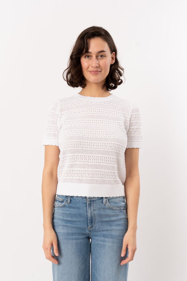 ELLIOTT LAUREN Pointelle Knit Sweater - White
