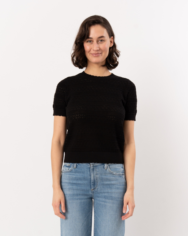 ELLIOTT LAUREN Pointelle Knit Sweater - Black