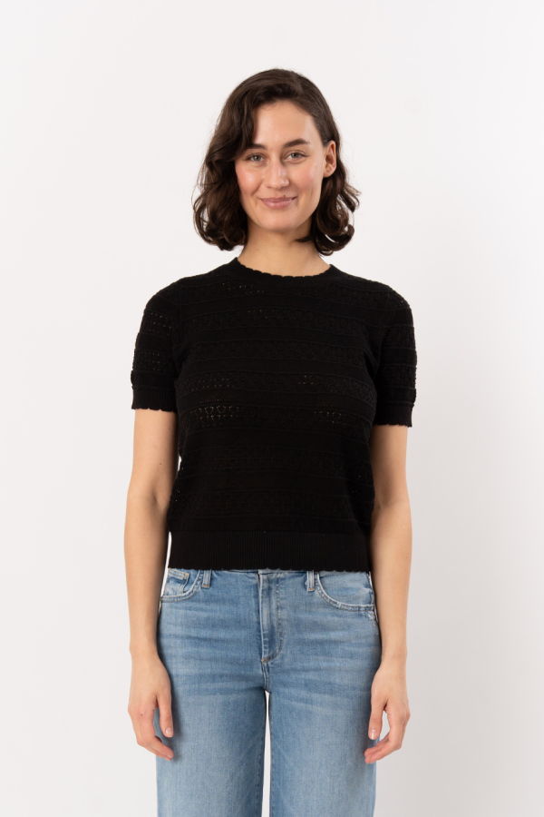 ELLIOTT LAUREN Pointelle Knit Sweater - Black