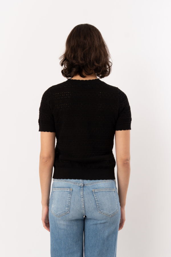 ELLIOTT LAUREN Pointelle Knit Sweater - Black