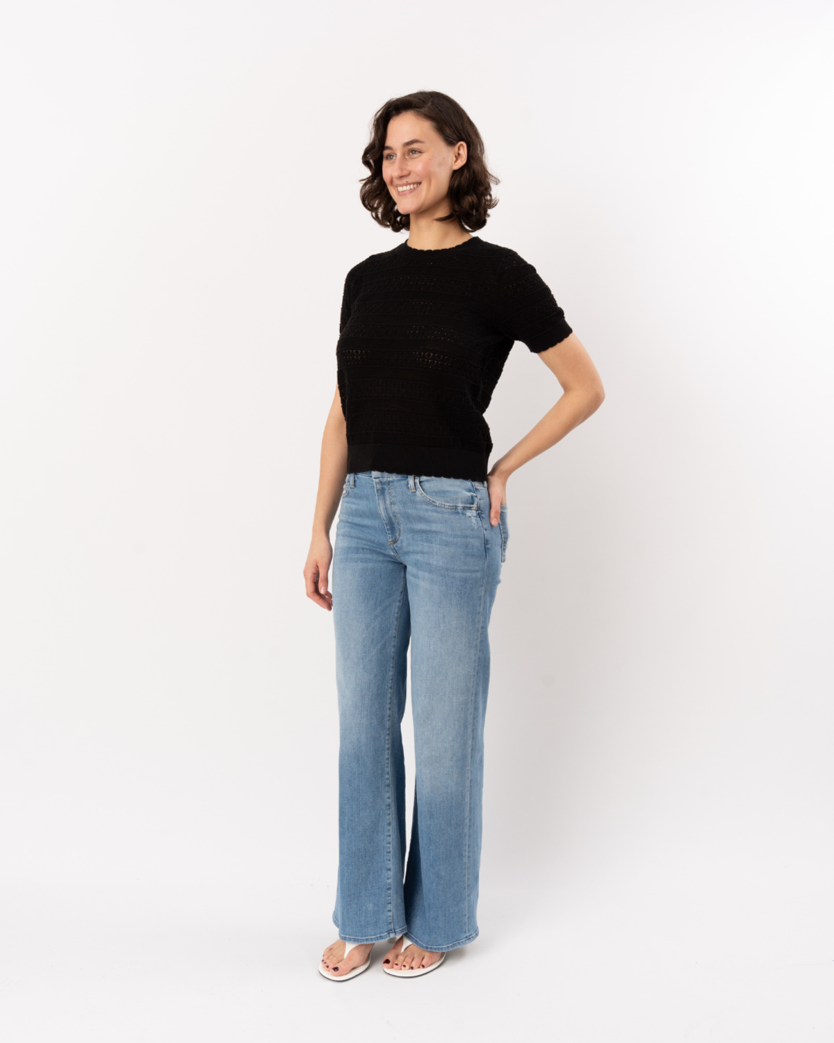 ELLIOTT LAUREN Pointelle Knit Sweater - Black - Image 3 of 4