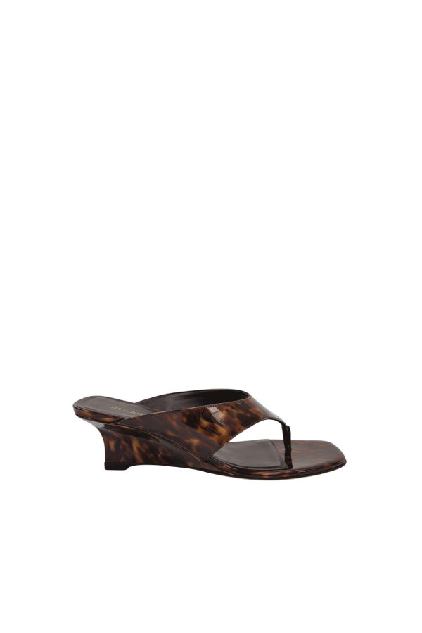 Stuart Weitzman Vinnie Wedge Thong Sandals - Gloss Tortoise