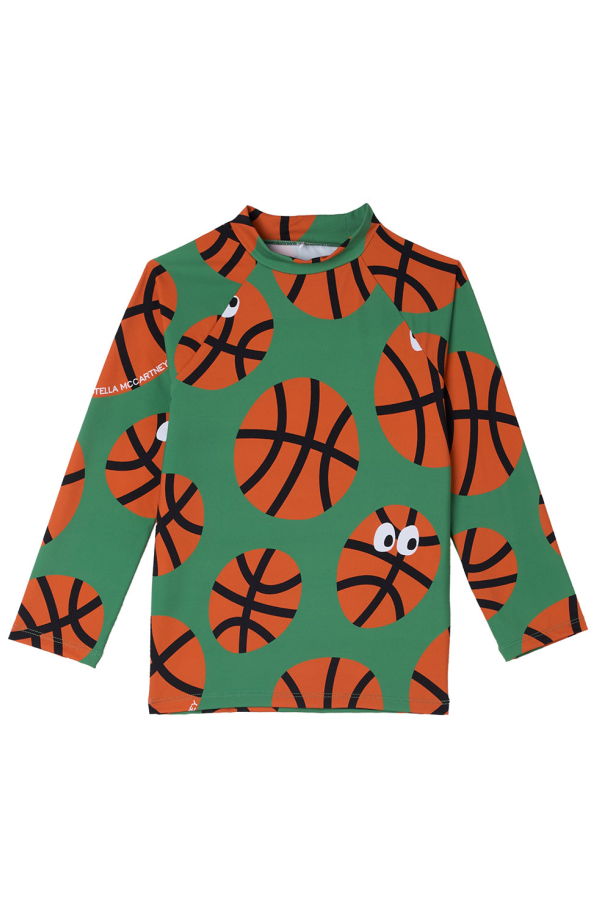 KIDS STELLA MCCARTNEY Basketball Print Swim Shirt - Green