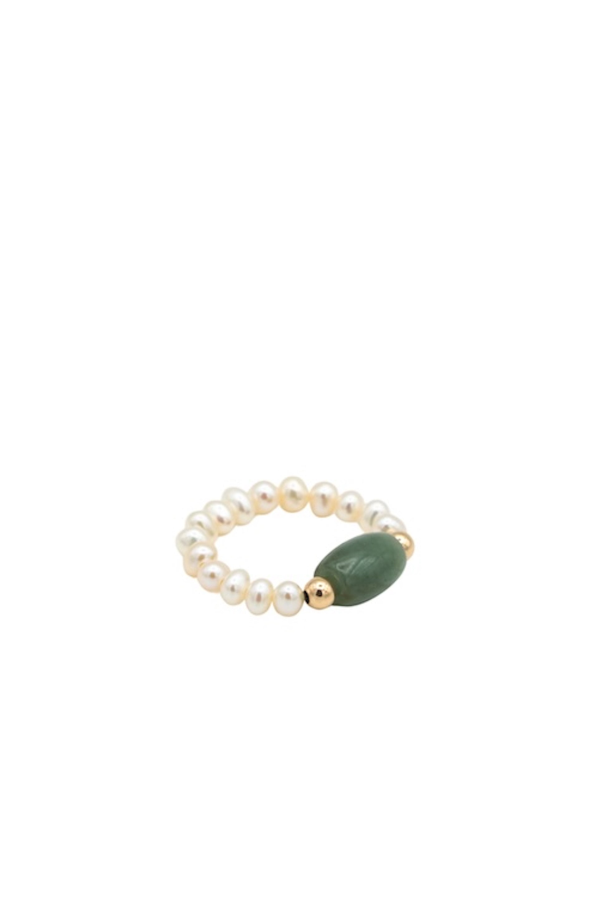 Seree Isa Jade And Beaded Pearl Stretch Ring
