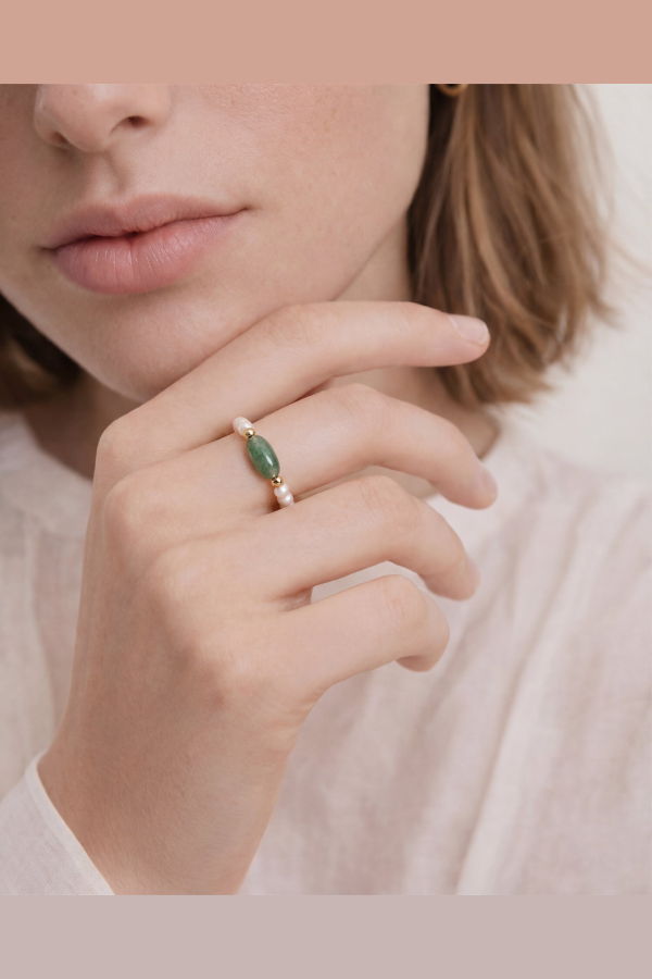 Seree Isa Jade And Beaded Pearl Stretch Ring