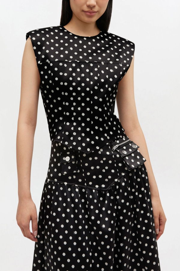 Ganni Printed Double Satin Corset Top - Black