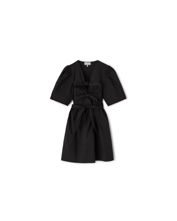ganni black stretch cotton dress GANNI - Belted bow-embellished stretch-cotton poplin midi dress