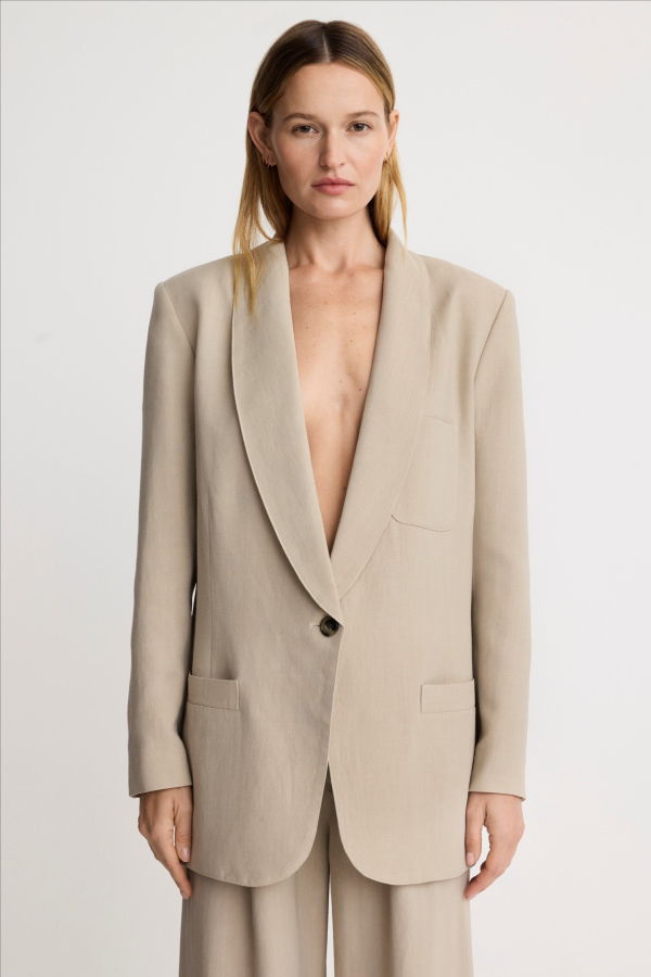 Smythe Shawl Collar Oversized Blazer - Cafe Au Lait