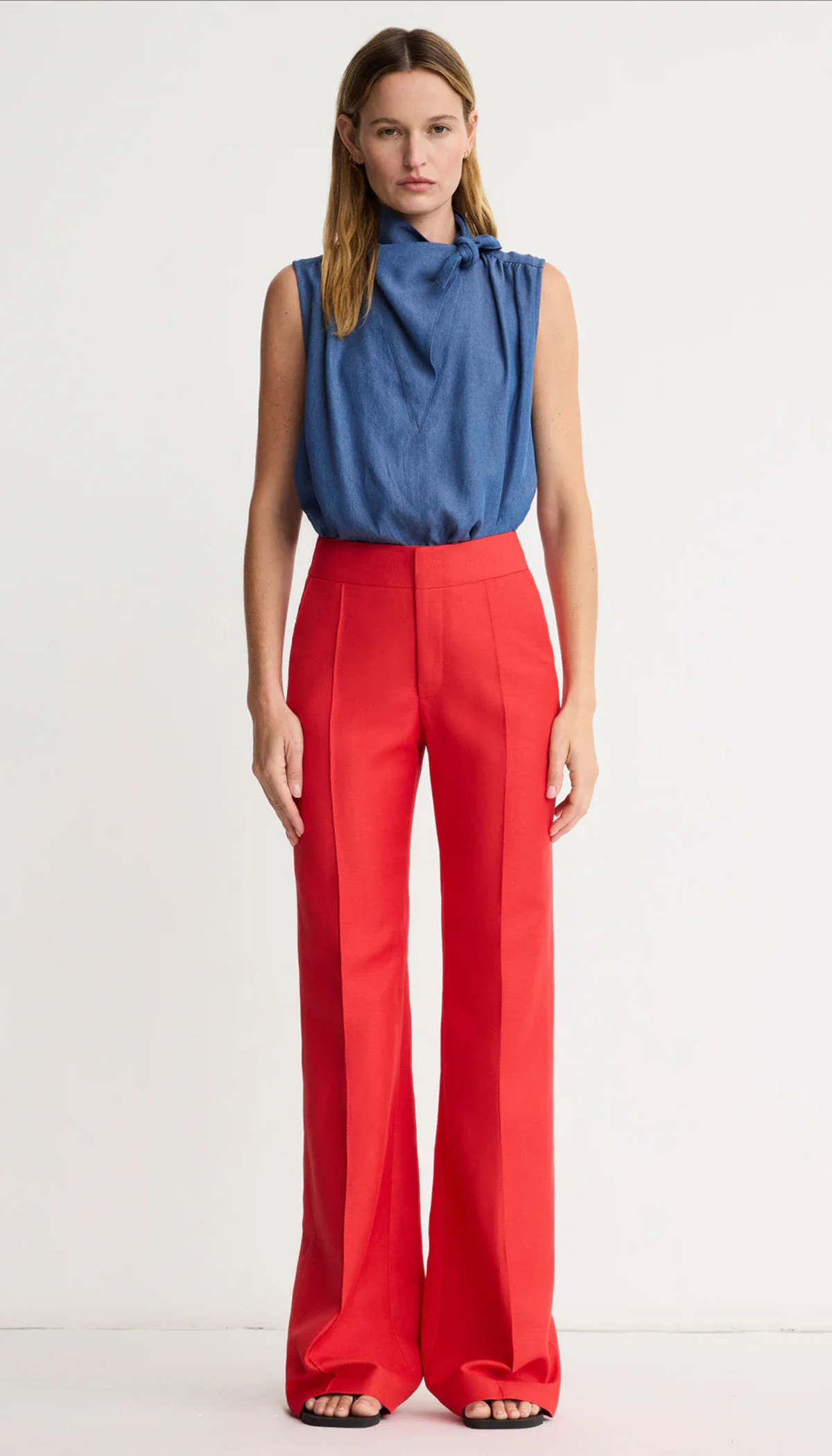 Smythe Wide Leg Pintuck Trouser Pants - Poppy - Image 1 of 3