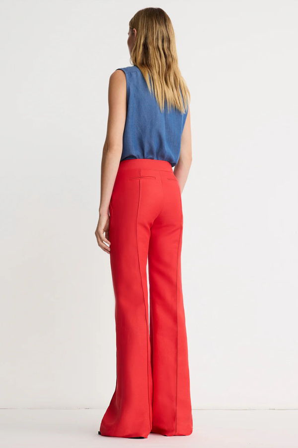 Smythe Wide Leg Pintuck Trouser Pants - Poppy
