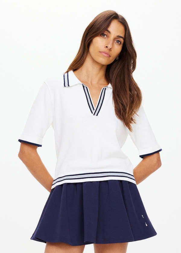The Upside Archie Collared Knit Polo Top - White