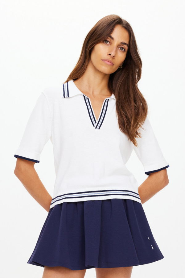 The Upside Archie Collared Knit Polo Top - White