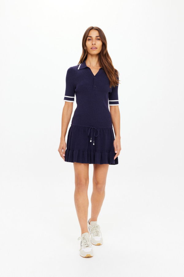 The Upside Plume Knit Collared Dress - Navy