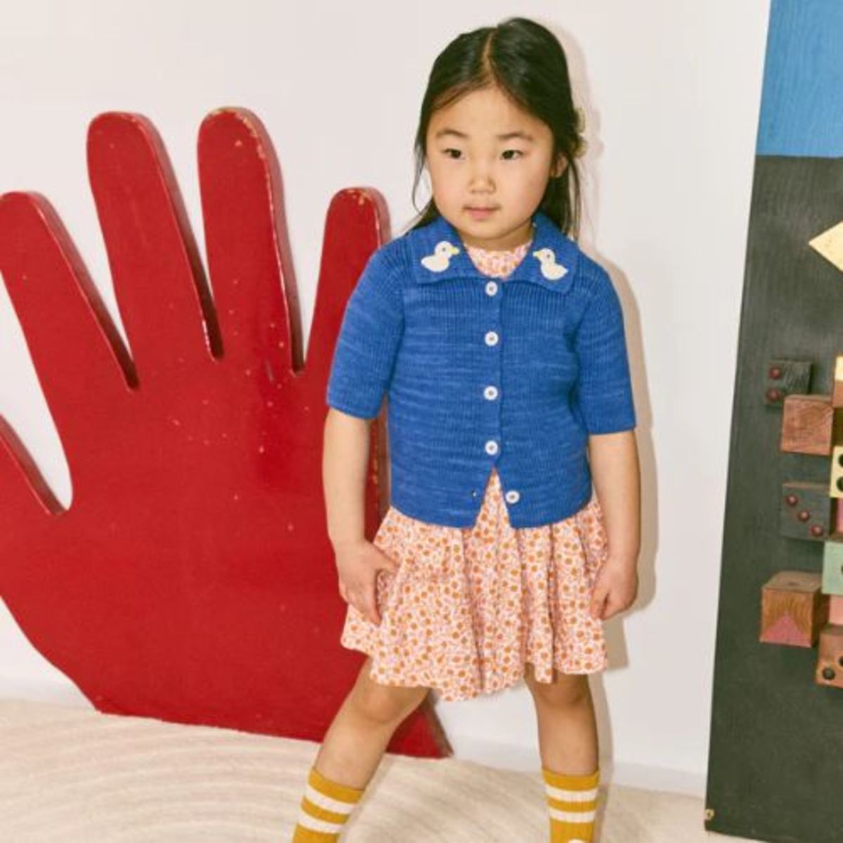 KIDS Misha & Puff Duckling Cafe Cardigan - Blue Ribbon - Image 1 of 4