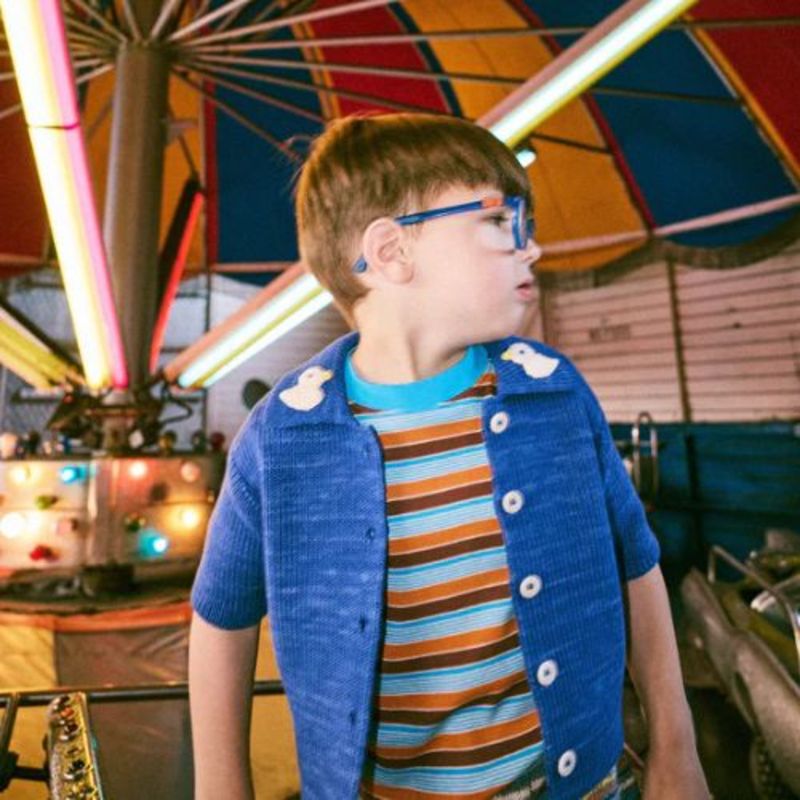 KIDS Misha & Puff Duckling Cafe Cardigan - Blue Ribbon