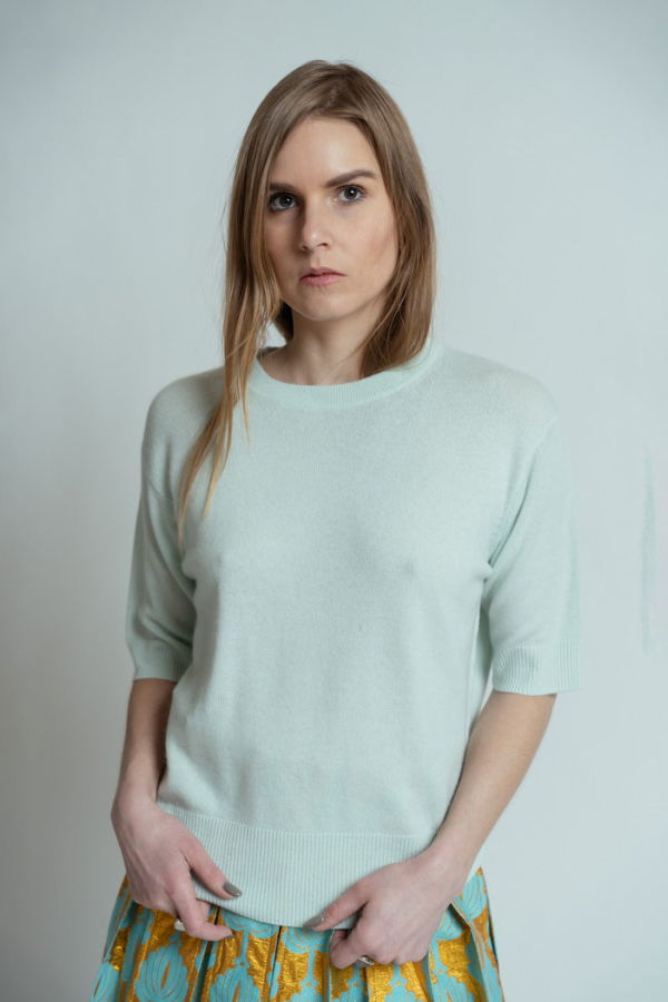 Allude Short Sleeve Cashmere Sweater - Flower Milk