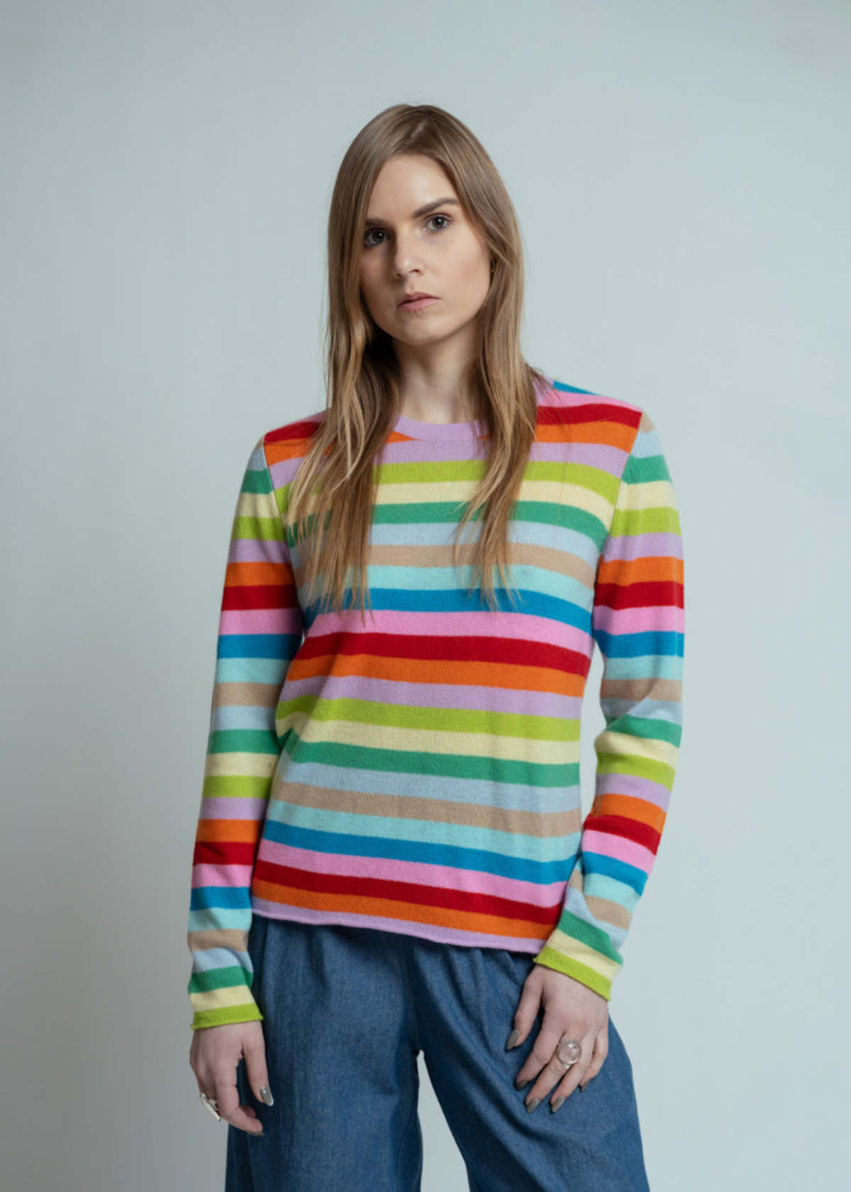 Allude Original Stripe Cashmere Crewneck Sweater - Multicolor - Image 1 of 5