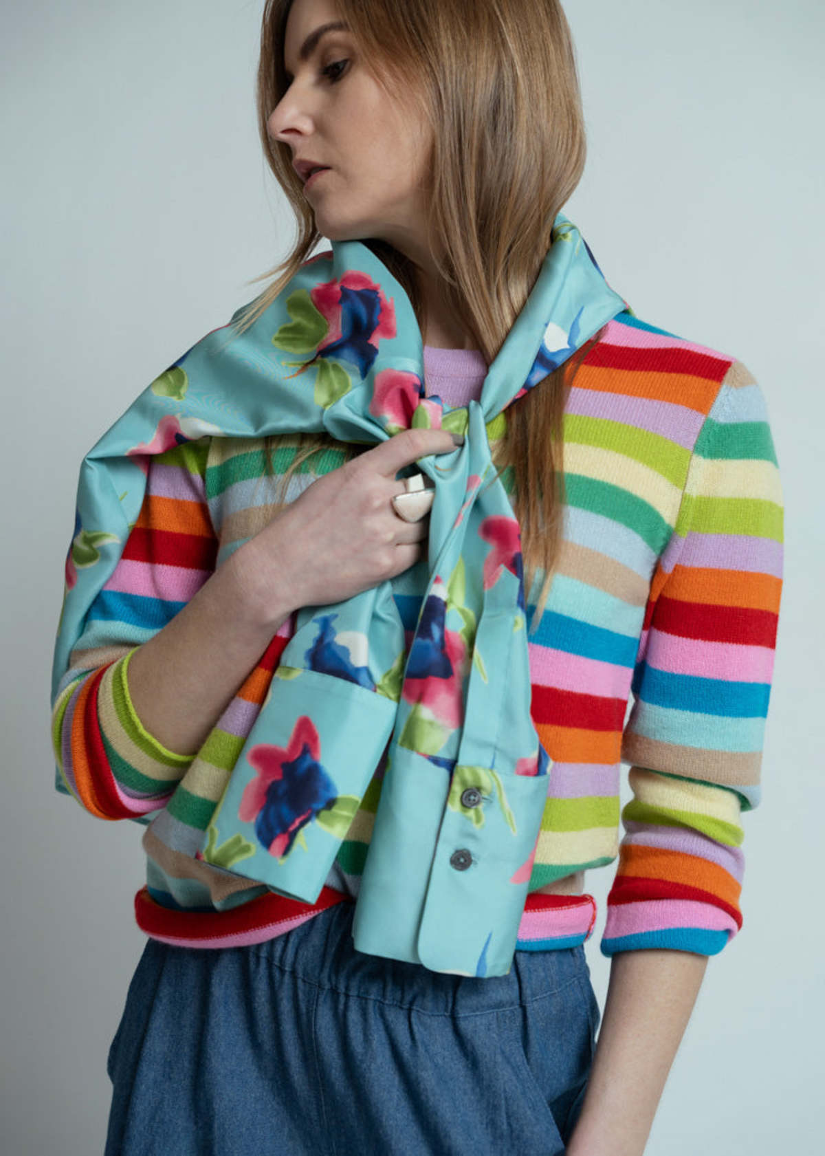 Allude Original Stripe Cashmere Crewneck Sweater - Multicolor - Image 2 of 5