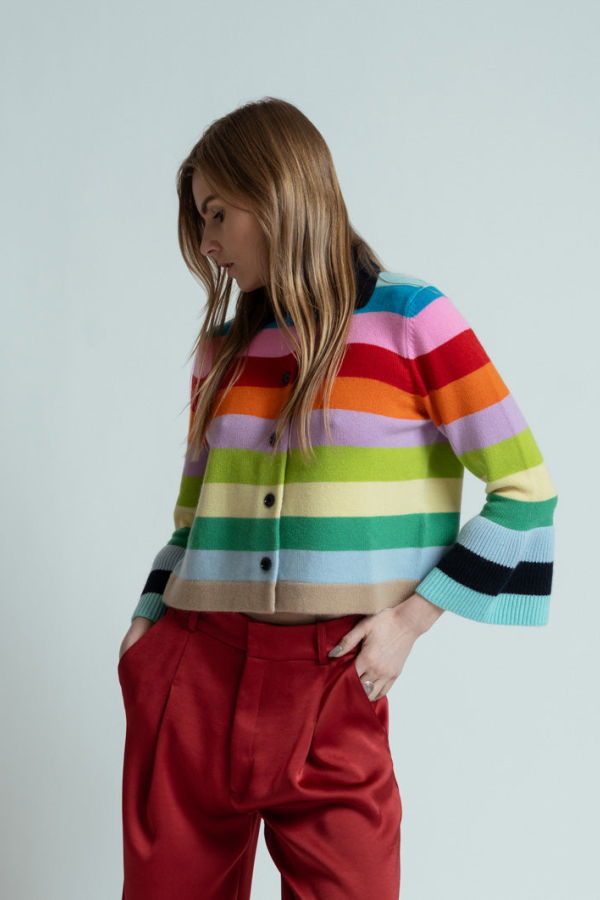 Allude Original Stripe Collared Cashmere Cardigan - Multicolor