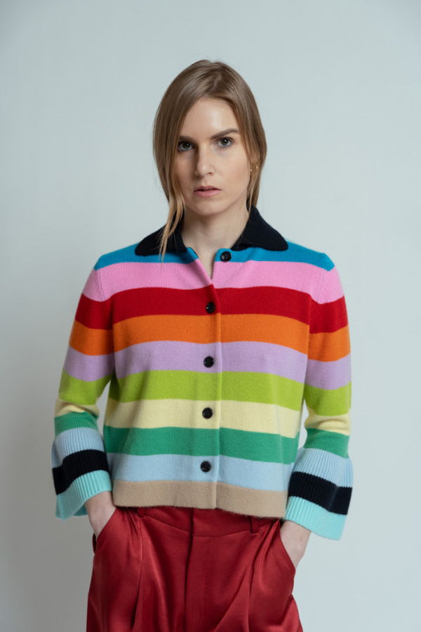 Allude Original Stripe Collared Cashmere Cardigan - Multicolor