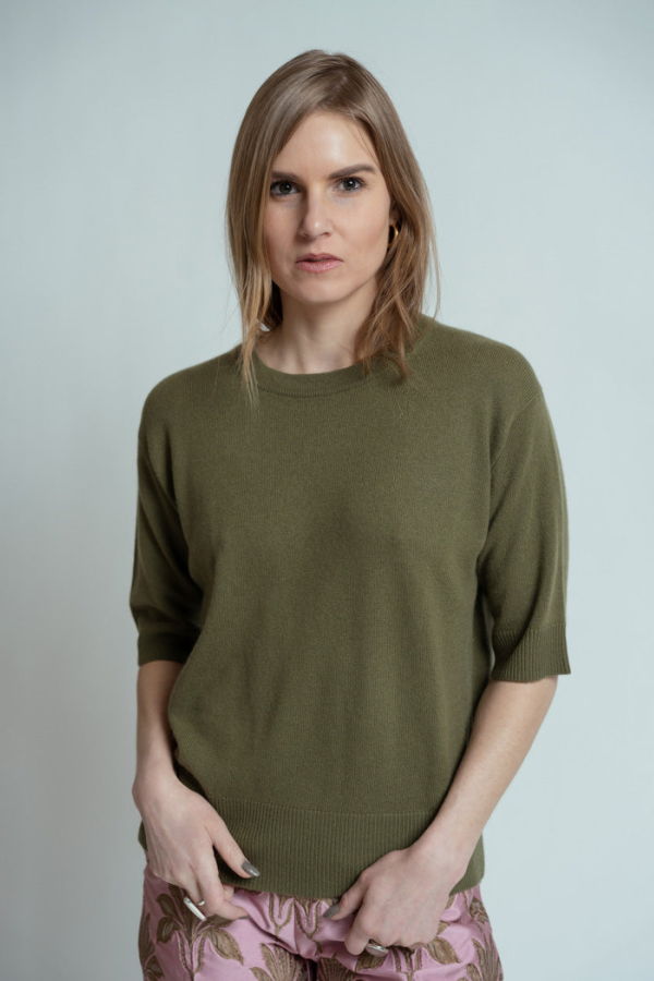 Allude Short Sleeve Cashmere Sweater - Woodlands