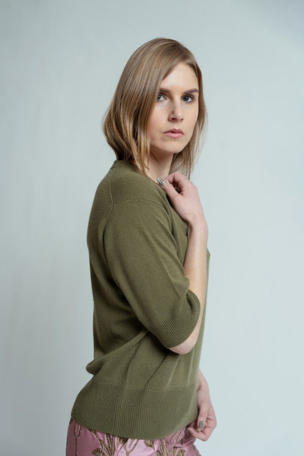 Allude Short Sleeve Cashmere Sweater - Woodlands