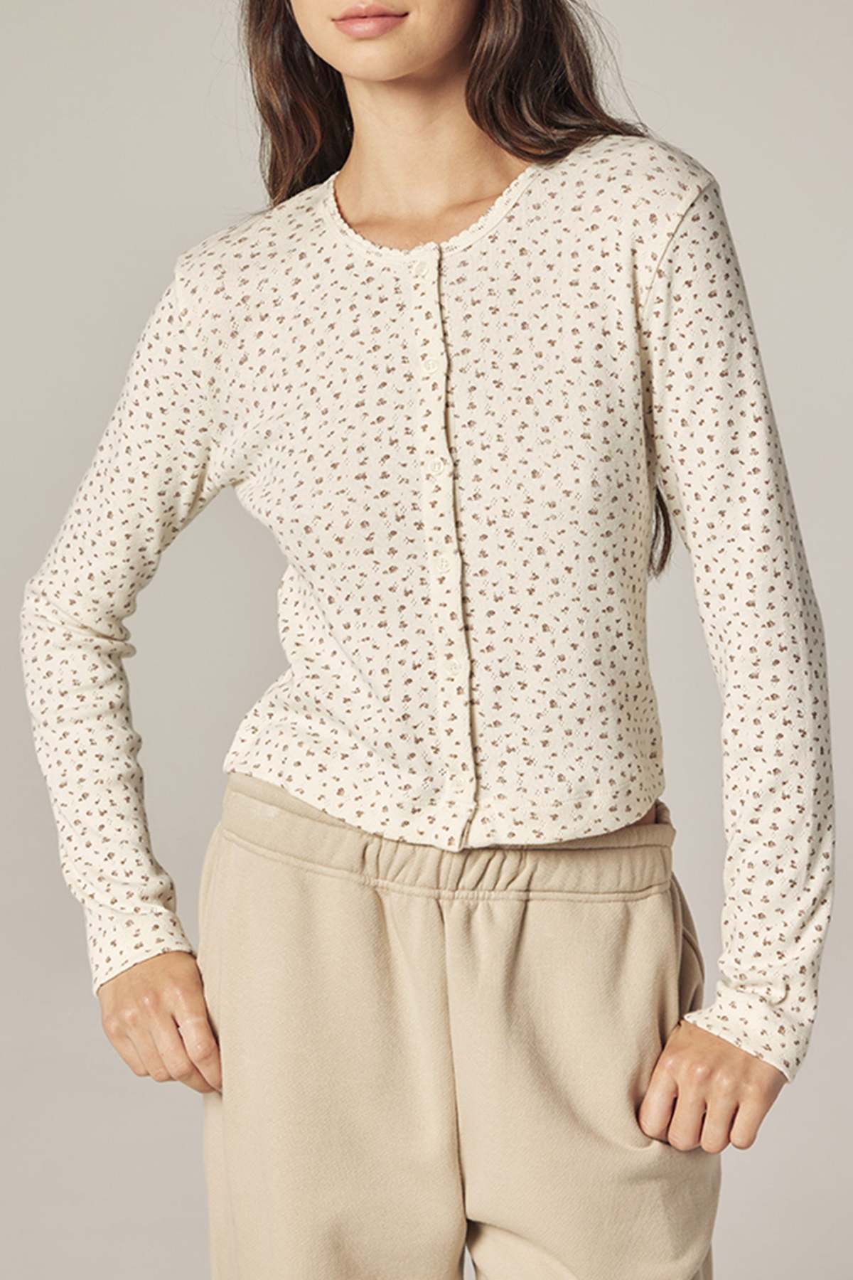 amente Button Down Short Cardigan - Cream/Navy - Image 1 of 9