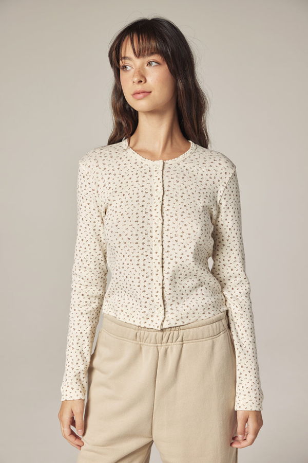 amente Button Down Short Cardigan - Cream/Navy