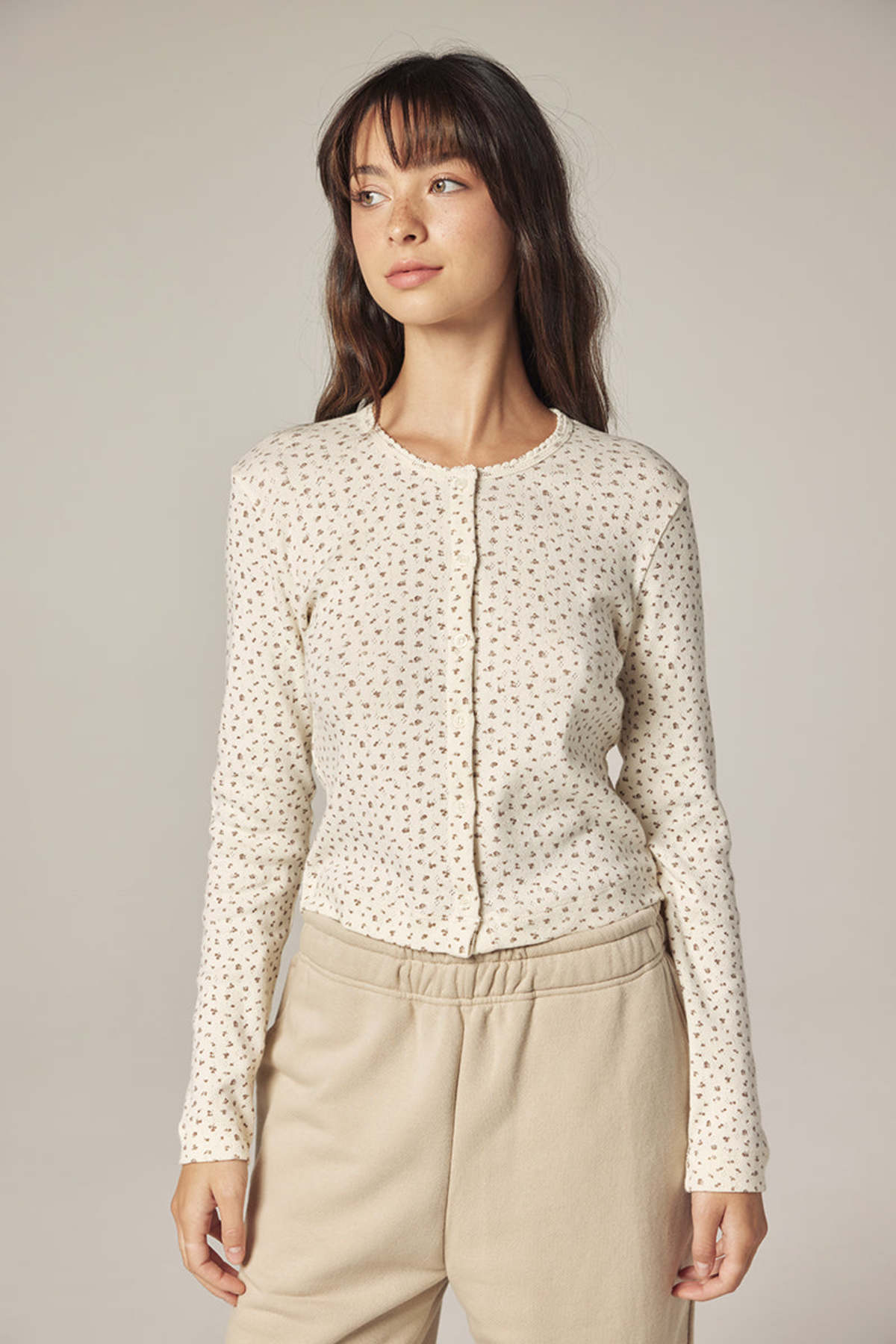 amente Button Down Short Cardigan - Cream/Navy - Image 2 of 9