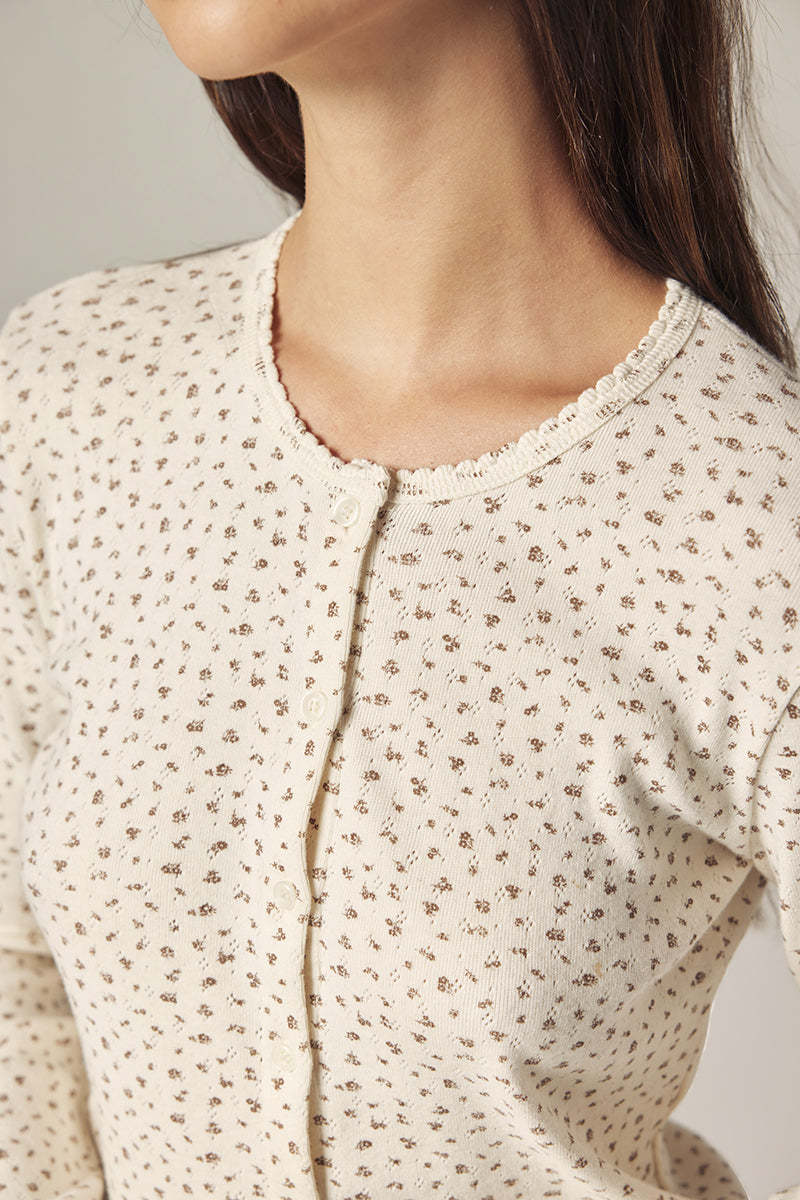amente Button Down Short Cardigan - Cream/Navy