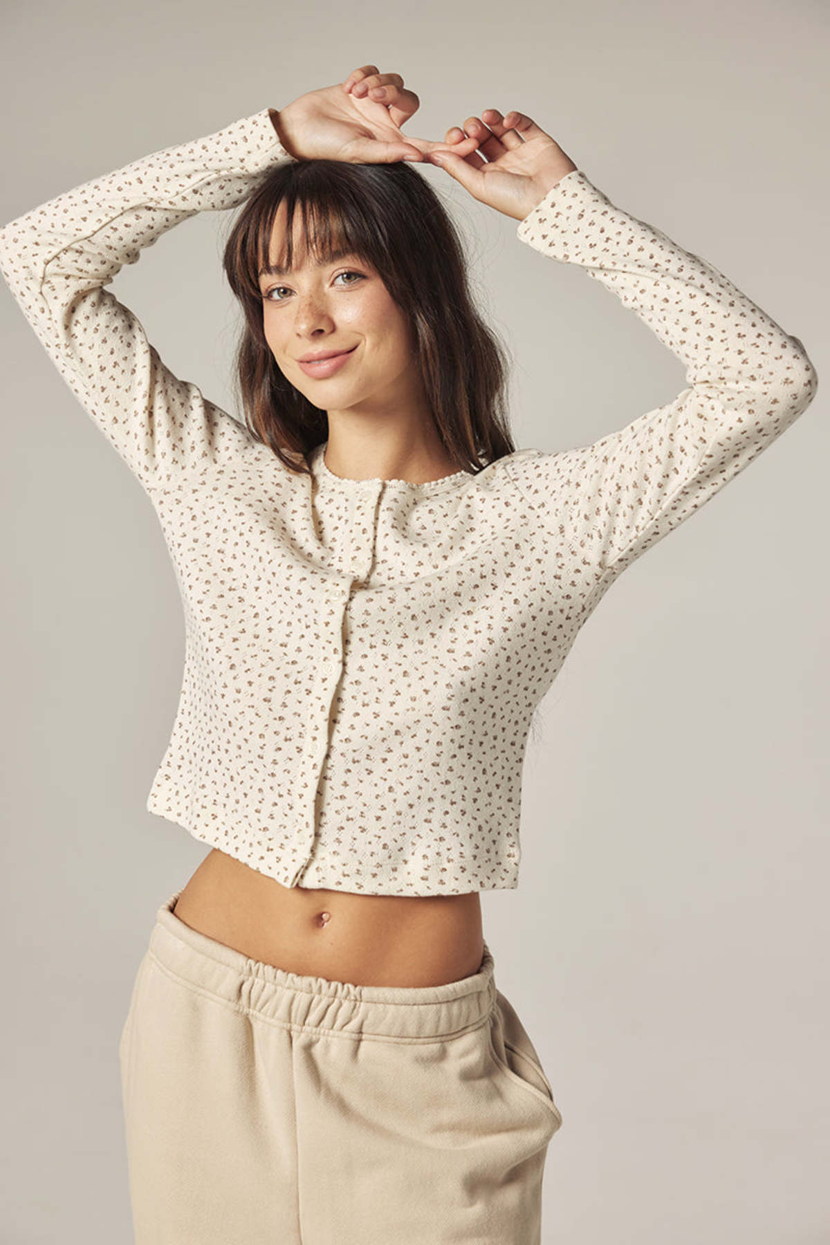 amente Button Down Short Cardigan - Cream/Navy - Image 4 of 9