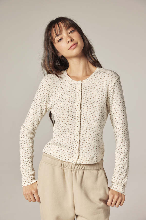 amente Button Down Short Cardigan - Cream/Navy
