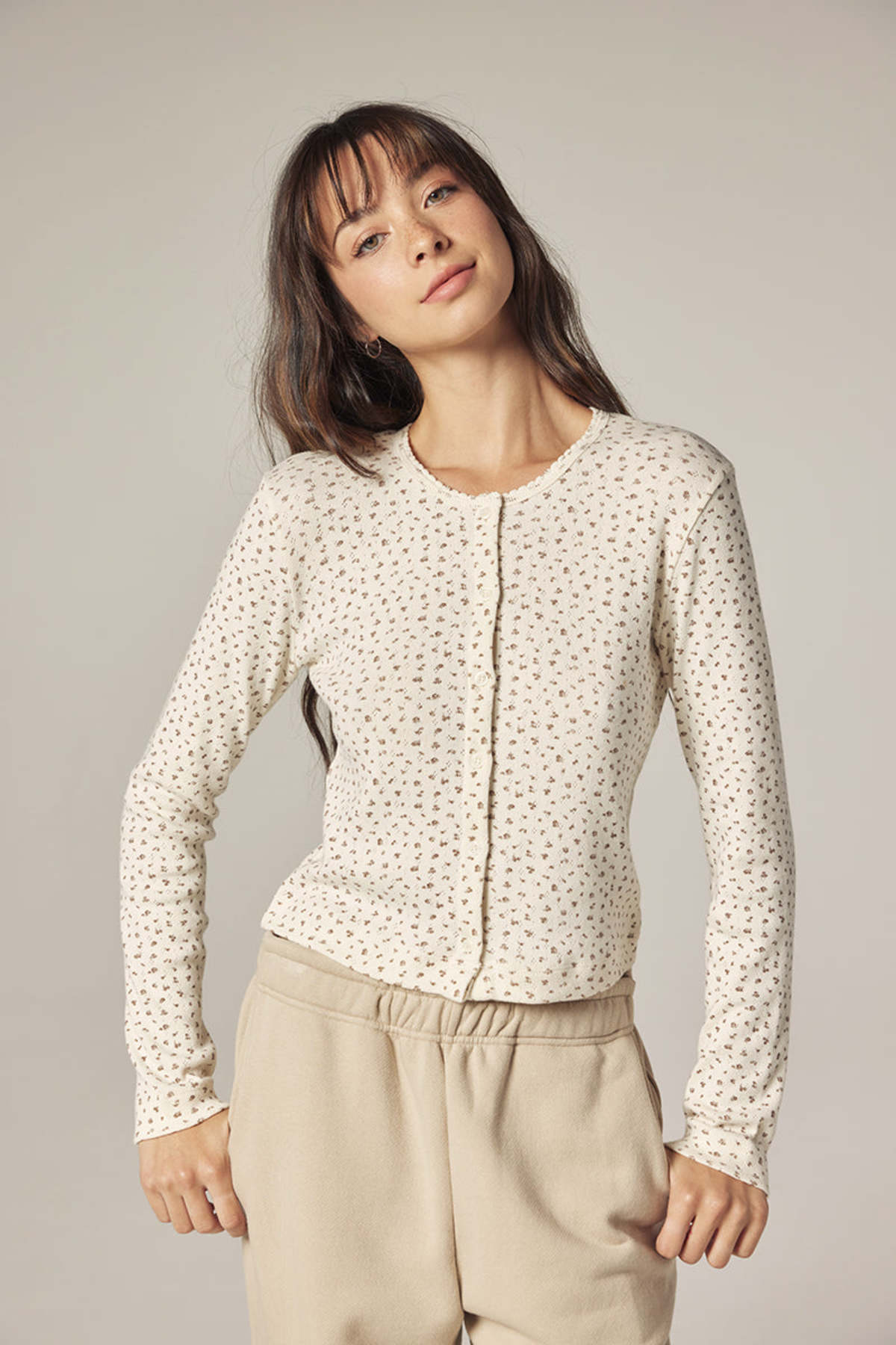 amente Button Down Short Cardigan - Cream/Navy - Image 5 of 9