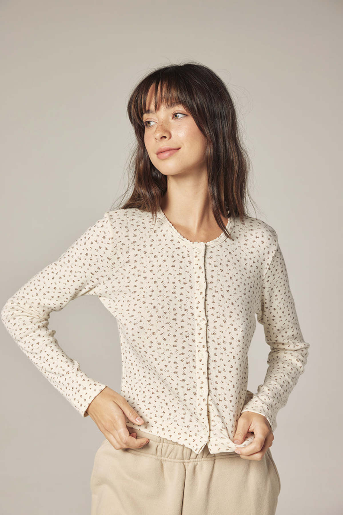 amente Button Down Short Cardigan - Cream/Navy - Image 6 of 9