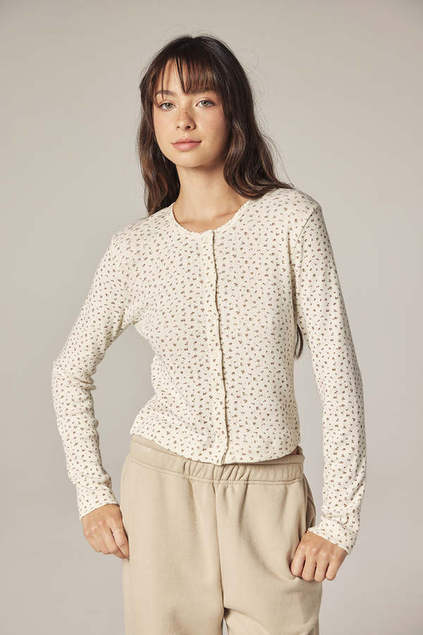 amente Button Down Short Cardigan - Cream/Navy