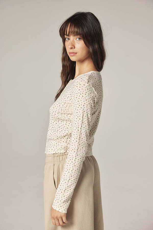 amente Button Down Short Cardigan - Cream/Navy