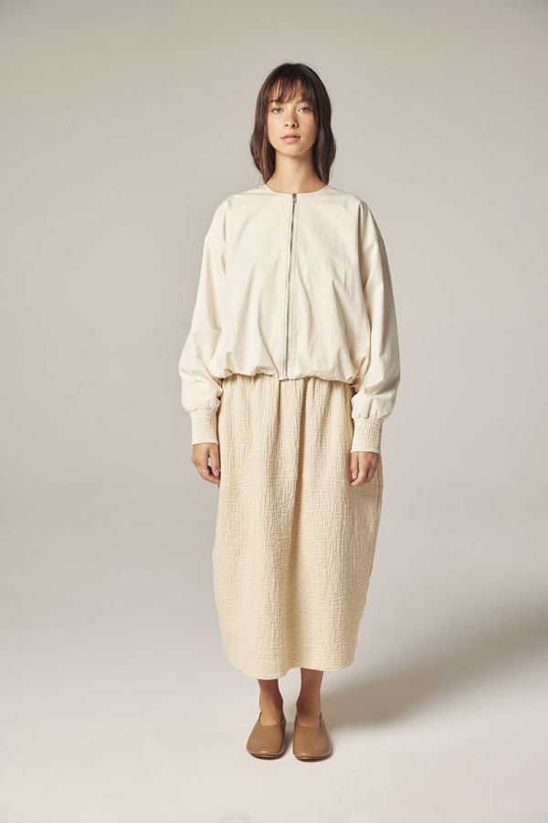 amente Smocked Sleeve Zip-Up Jacket - Ecru