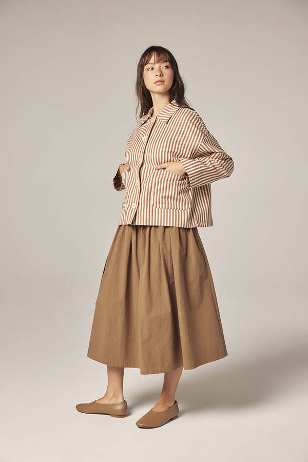 amente Stripe Button Down Jacket - Brown/Cream