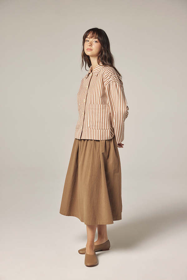 amente Stripe Button Down Jacket - Brown/Cream