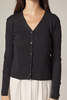 amente V Neck Cotton Linen Rib Cardigan - Black - Thumbnail 3