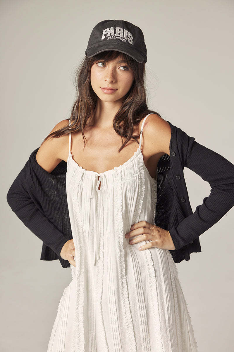 amente V Neck Cotton Linen Rib Cardigan - Black