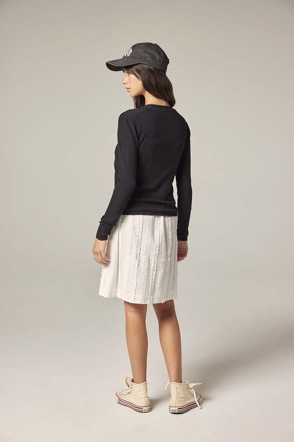 amente V Neck Cotton Linen Rib Cardigan - Black